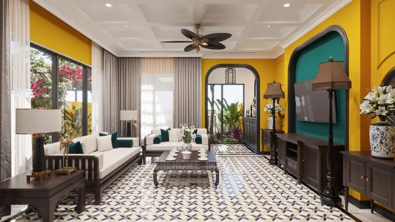 Mẫu thiết kế nội thất phòng khách biệt thự sang trọng theo phong cách á đông Mẫu nội thất biệt thự đẹp