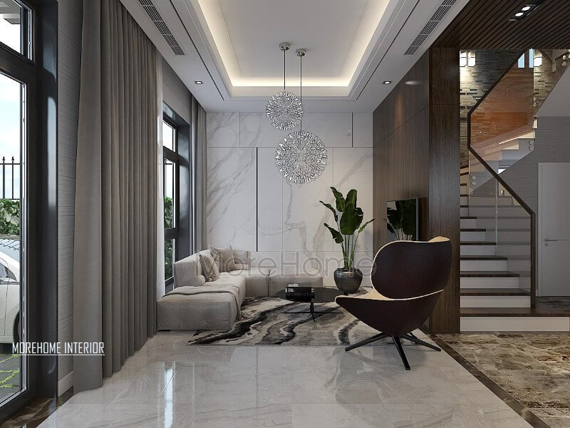 Bố trí nội thất phòng khách biệt thự đẹp tại Xuân Phương, Hà Nội. Mẫu nội thất biệt thự đẹp