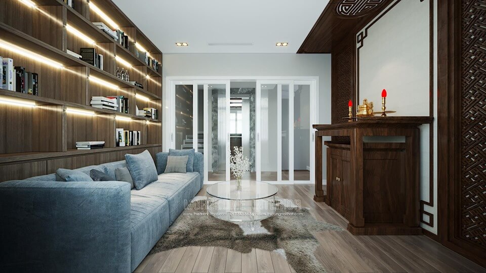 Mẫu thiết kế nội thất phòng thờ gỗ đẹp hiện đại cho không gian nội thất nhà biệt thự Thiết kế nội thất phòng thờ biệt thự