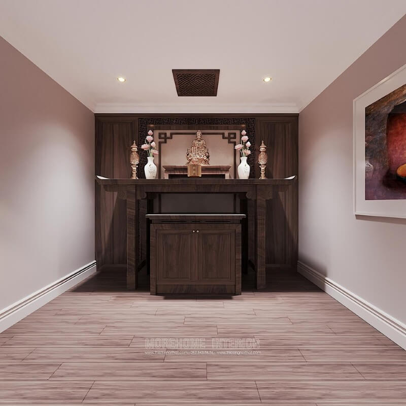 Mẫu thiết kế phòng thờ gỗ óc chó cao cấp cho biệt thự ciputra tây hồ hà nội Thiết kế nội thất phòng thờ biệt thự