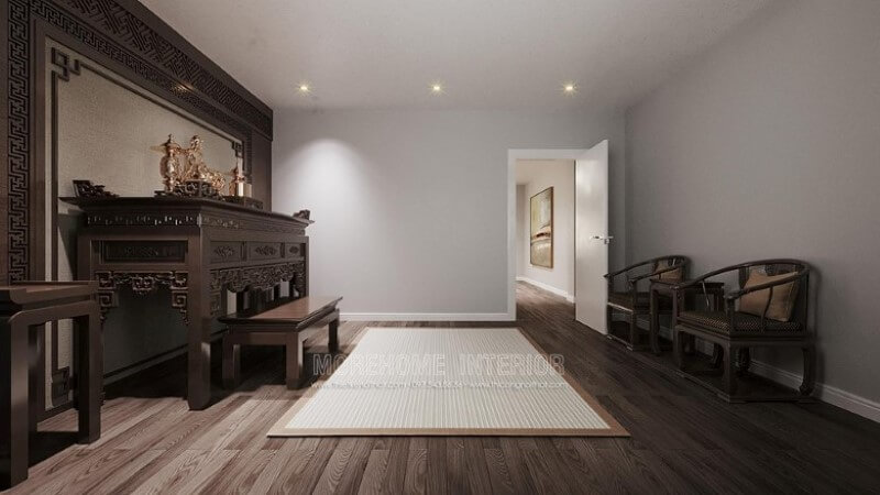 Thiết kế nội thất phòng thờ bằng gỗ tự nhiên đẹp sang trọng tại biệt thự Louis City Thiết kế nội thất phòng thờ biệt thự