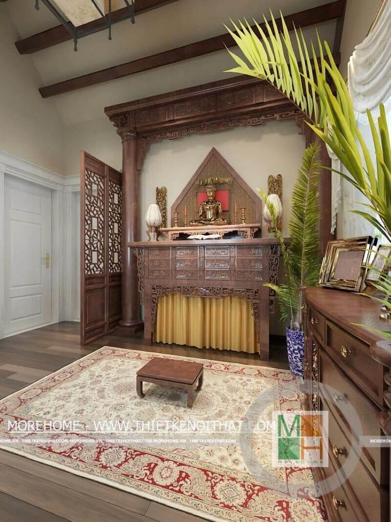 Thiết kế nội thất phòng thờ cao cấp bằng gỗ tự nhiên cho nhà biệt thự Thiết kế nội thất phòng thờ biệt thự