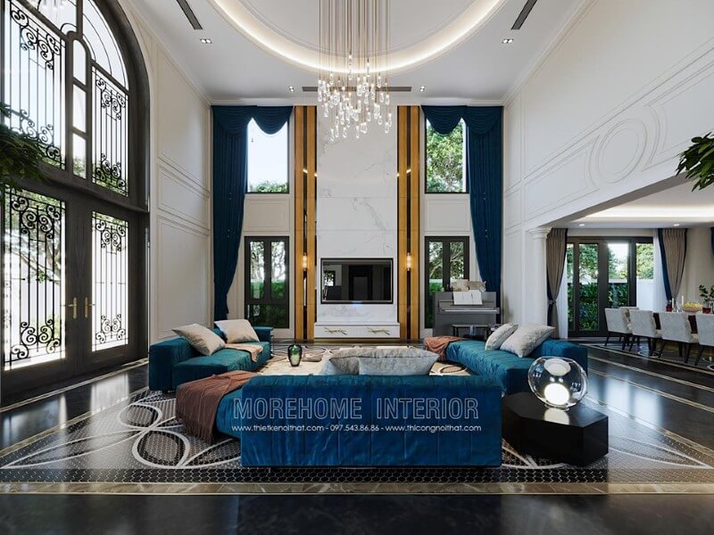 Thiết kế nội thất phòng khách sang trọng và đẳng cấp là những gì Morehome đã mang đến cho gia chủ tại biệt thự Hải Phòng. Thiết kế phòng khách biệt thự