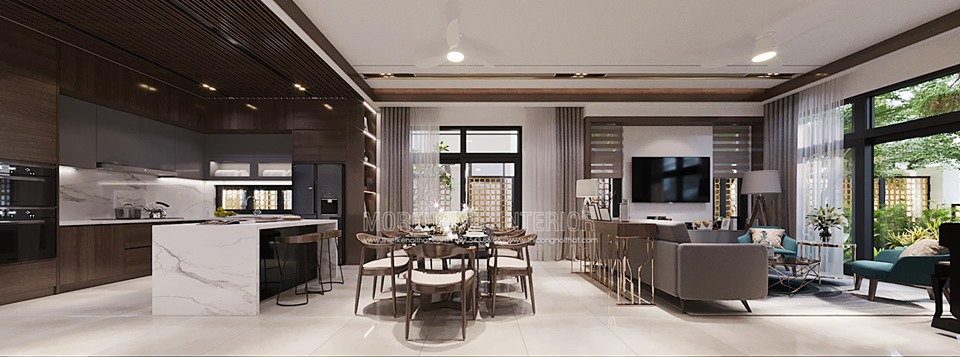 Mẫu thiết kế nội thất biệt thự hiện đại cao cấp ở hà nội Thiết kế nội thất phòng bếp ăn biệt thự