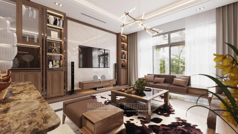 Thiết kế nội thất phòng khách biệt thự cao cấp phong cách hiện đại Thiết kế phòng khách biệt thự