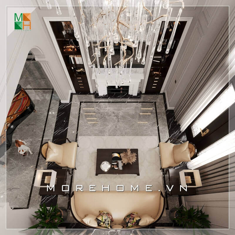 Gợi ý mẫu thiết kế không gian phòng khách tân cổ điển sang trọng cho biệt thự, nhà phố, chung cư, căn hộ penthouse. Thiết kế phòng khách biệt thự