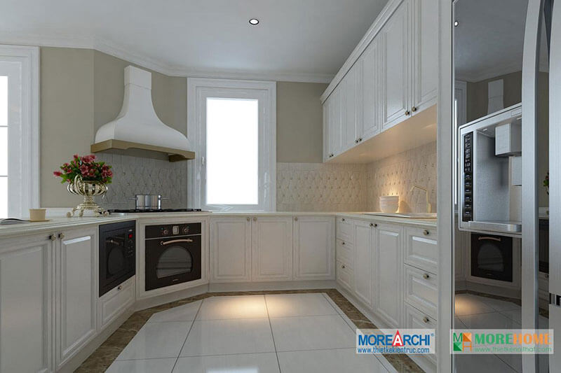 Thiết kế phòng bếp biệt thự tân cổ điển