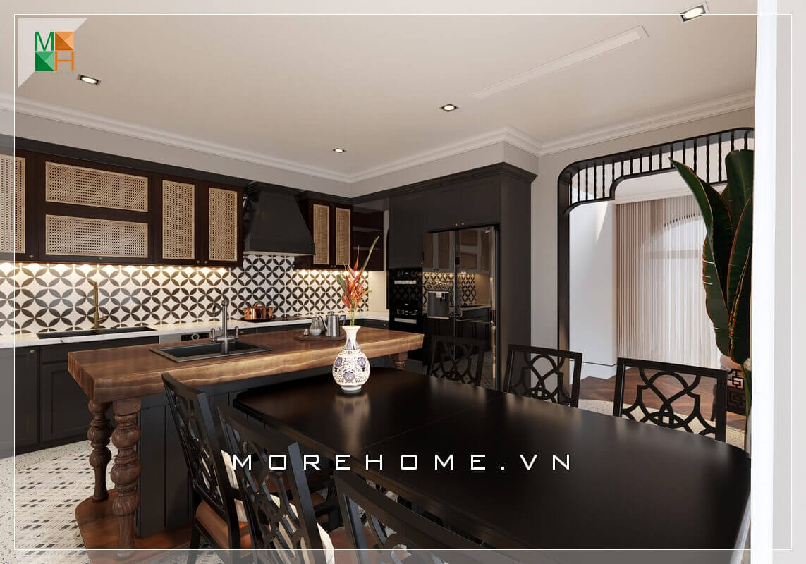 Thiết kế phòng bếp biệt thự tân cổ điển