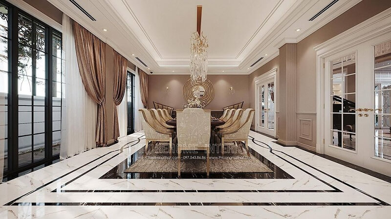 Mẫu thiết kế phòng ăn biệt thự gỗ tự nhiên