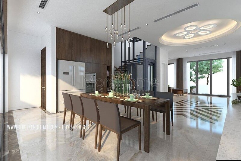 Mẫu thiết kế phòng ăn biệt thự gỗ tự nhiên