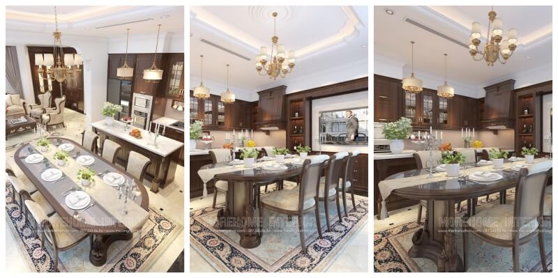 Mẫu thiết kế phòng ăn biệt thự gỗ tự nhiên