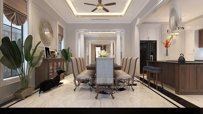 Mẫu thiết kế phòng ăn biệt thự gỗ tự nhiên