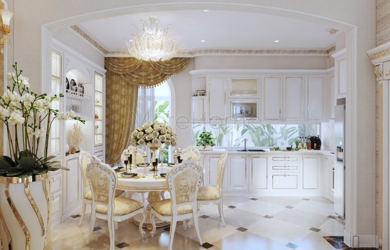 Mẫu thiết kế phòng ăn biệt thự gỗ tự nhiên