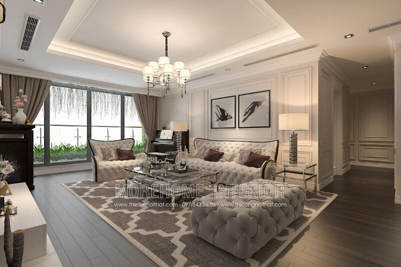 Thiết kế, sản xuất Sofa tân cổ điển khung gỗ tự nhiên, bọc nỉ cao cấp nhập khẩu sang trọng thể hiện sự đẳng cấp, sự quyền uy của gia chủ Mẫu sofa đẹp cho nhà biệt thự