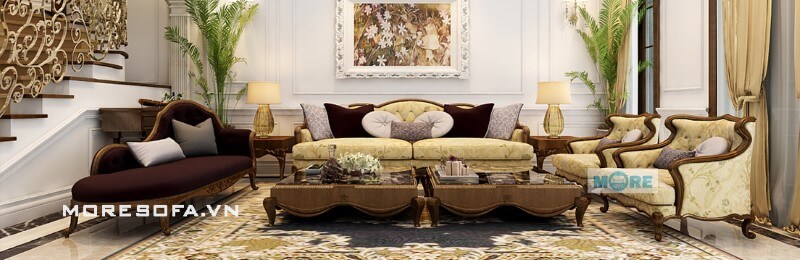 Thiết kế, sản xuất Sofa tân cổ điển MS-029 gỗ tự nhiên, bọc nỉ nhập khẩu cao cấp tinh tếcho phòng khách chung cư, biệt thự Mẫu sofa đẹp cho nhà biệt thự