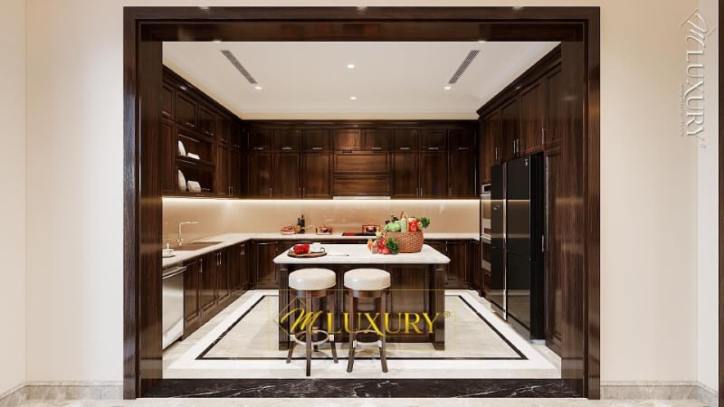 Thiết kế phòng bếp biệt thự tân cổ điển