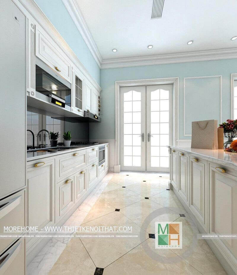 Thiết kế phòng bếp biệt thự tân cổ điển