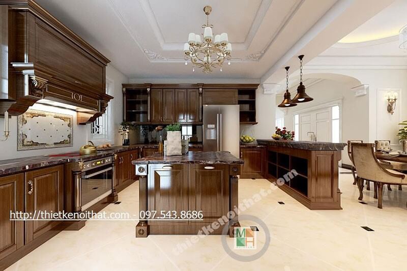 Thiết kế phòng bếp biệt thự tân cổ điển