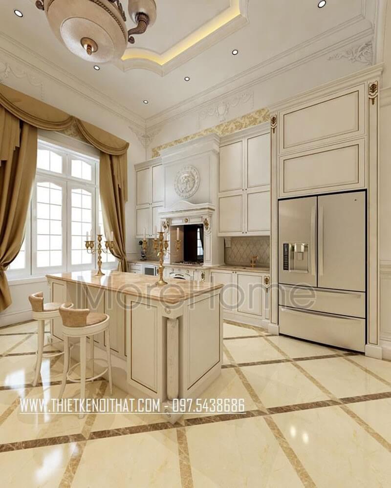 Thiết kế phòng bếp biệt thự tân cổ điển