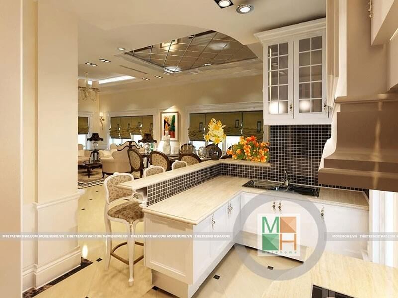 Thiết kế phòng bếp biệt thự tân cổ điển