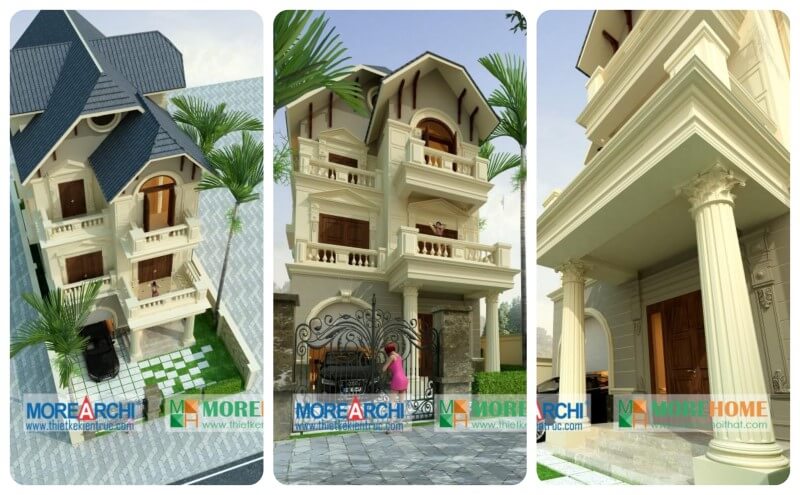 Mẫu thiết kế biệt thự mái thái 3 tầng kiến trúc tân cổ điển đẹp tại Mỹ Đình Hà Nội thiết kế biệt thự Hà Nội